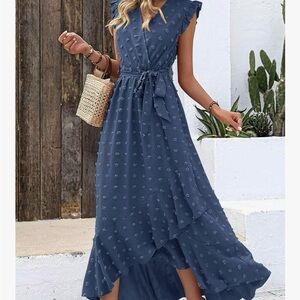 Elegant Blue Floral High Low Dress